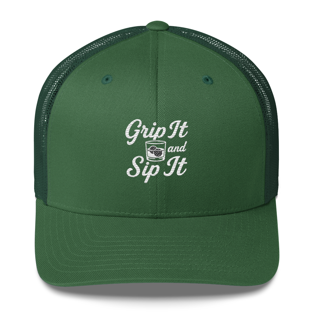 Grip It and Sip It Trucker Hat β Classic Golf Style with a Twist