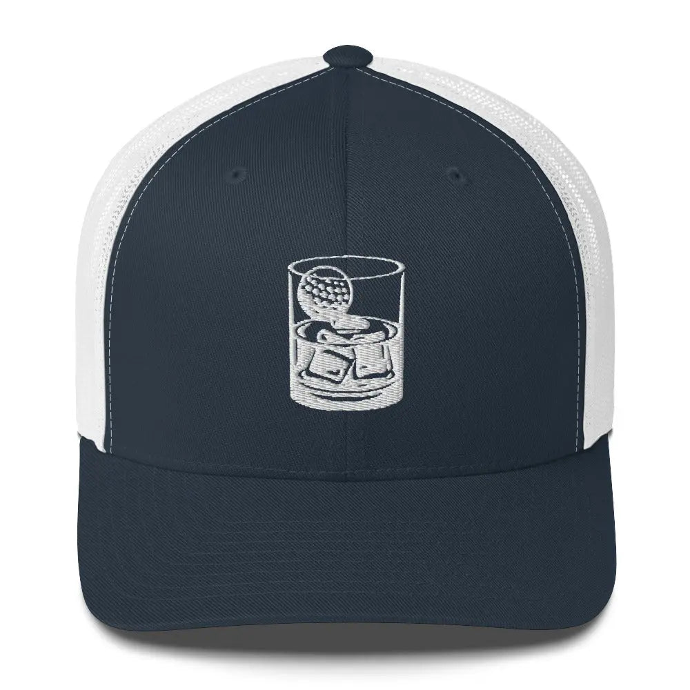 Whiskey Glass Trucker Cap LXIX GOLF CLUB Hats 29.00 MagnoliaCottonCo. Navy/ White