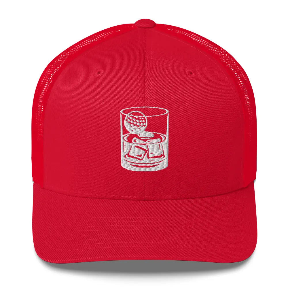 Whiskey Glass Trucker Cap LXIX GOLF CLUB Hats 29.00 MagnoliaCottonCo. Red
