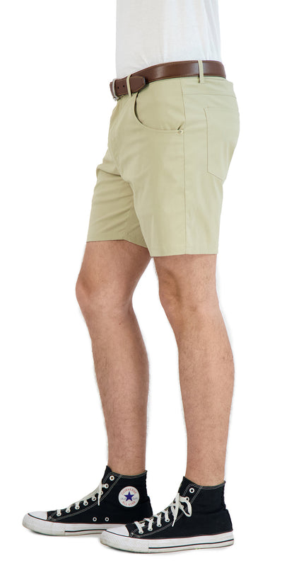 Everyday Stretch Shorts with a Comfortable Built-In Liner- Denim Style- Khaki
